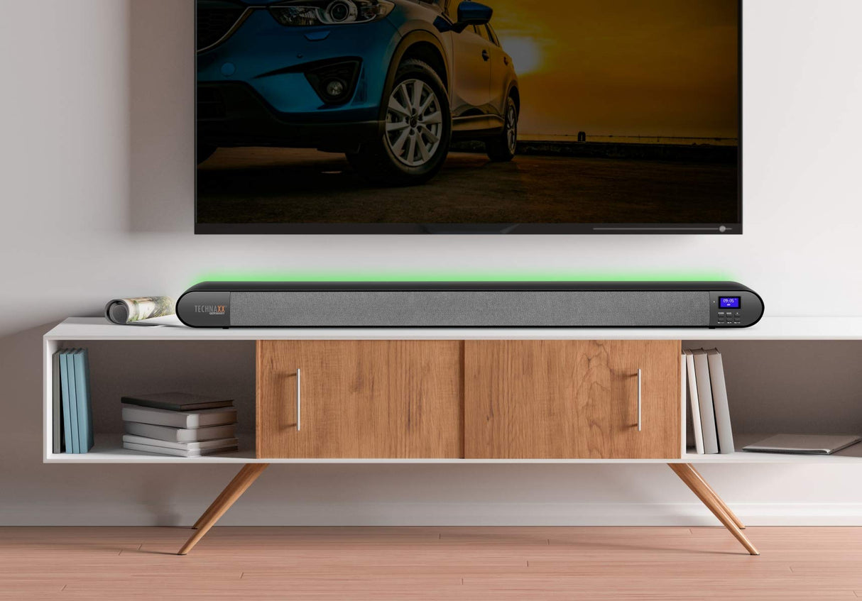 Technaxx Alemania Dab+ FM Barra De Sonido HDMI ARC Bluetooth USB AUX LED Efecto De luz Pantalla LCD con Mando A Distancia Función De Reloj y Alarma TX-139