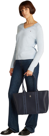 Tommy Hilfiger Bolso Tote Mujer con logotipo, Azul (Space Blue), Talla Única