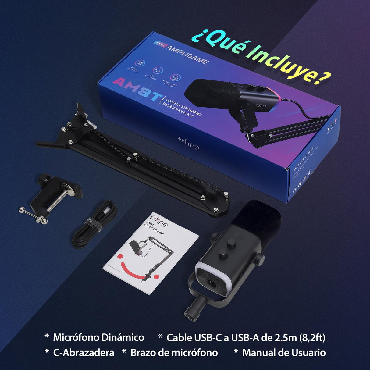 FIFINE XLR Streaming Micrófono Dinámico de Podcast, RGB Gaming Micrófono USB con Soporte Microfono per Ordenador PS4 PS5, para Podcast Estudio Podcasting Grabación