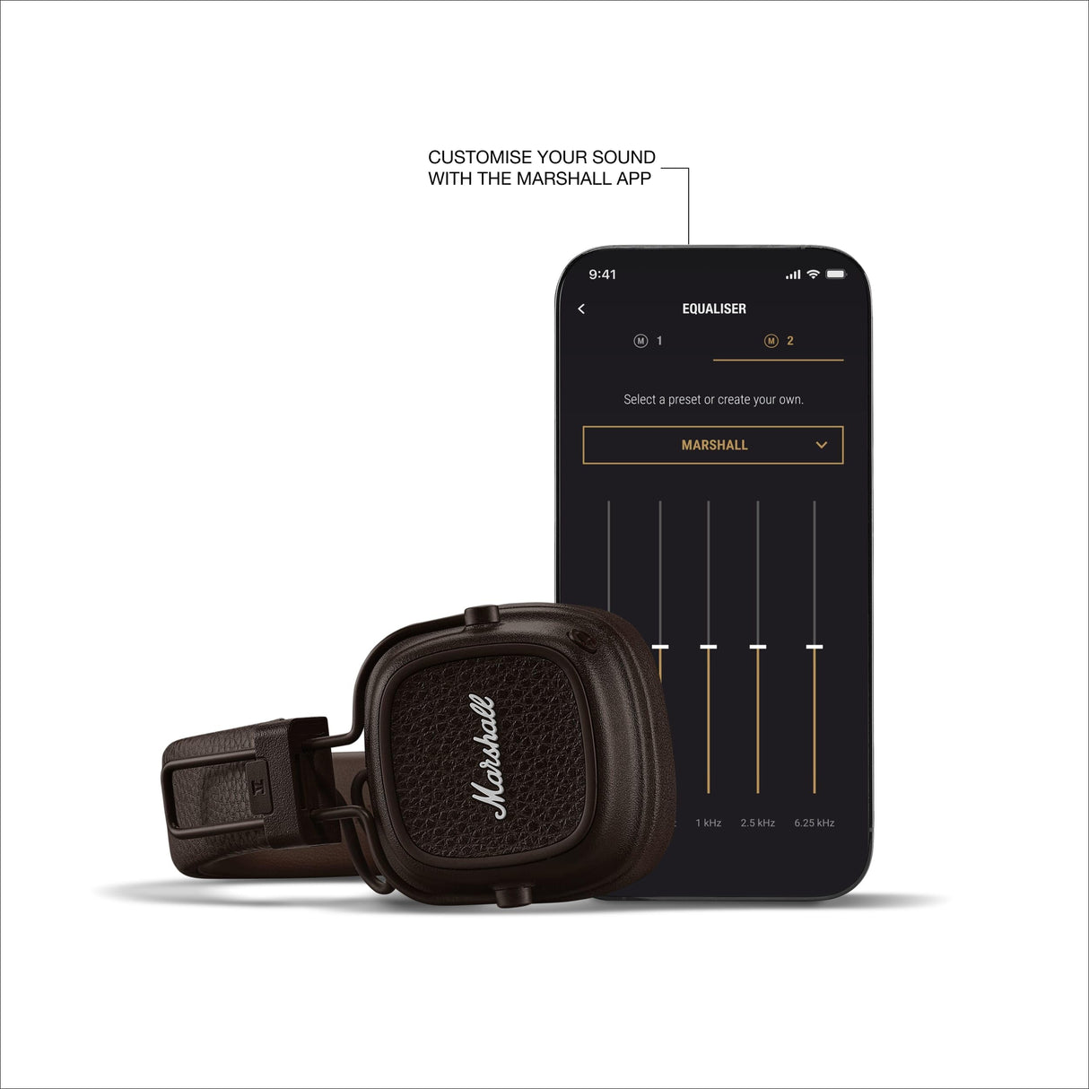 Marshall Major V Auriculares Inalámbricos Bluetooth, 100 Horas de Reproducción - Marron
