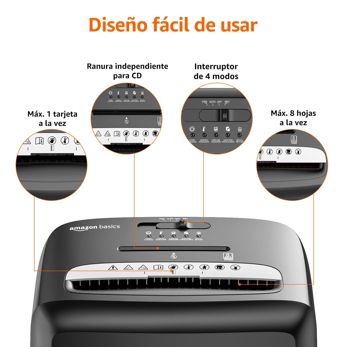Amazon Basics Trituradora de microcorte 8 hojas capaz de destruir papel CD y tarjetas de crédito, Negro