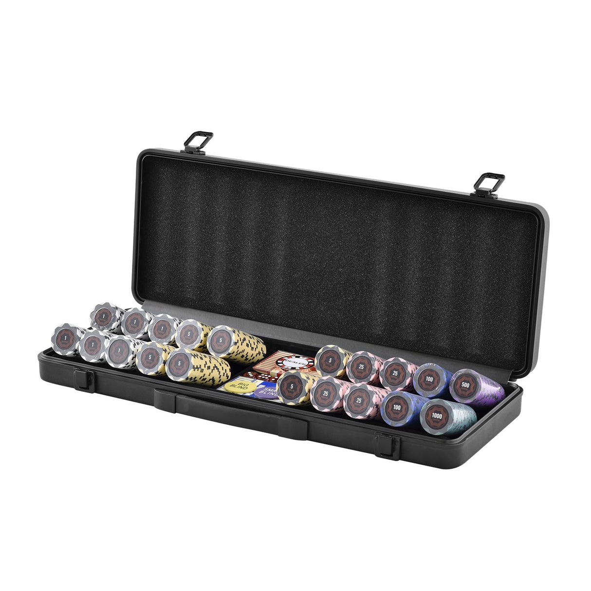 VEVOR Estuche de Póquer 500 Fichas de Póker de Clay y ABS 14g 40x3,3mm con 2 Barajas de Cartas Texas Holdem 1 Botón de Distribuidor y 2 Botones Ciegos para Juegos de Apuestas Blackjack Casino en Casa