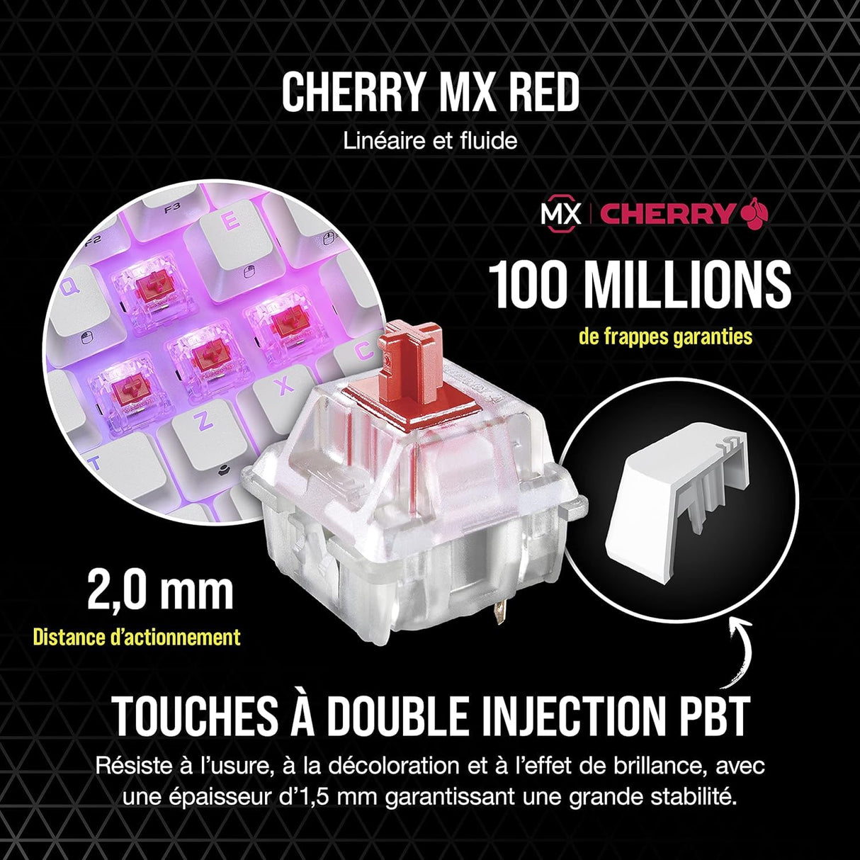 Corsair K65 RGB Mini 60% Teclado de Juego con Cable mecánico – Switches lineales Cherry MX Red – Teclas PBT de Doble Salida, Compatible con iCUE – AZERTY FR – PC, Mac, Xbox – Blanco
