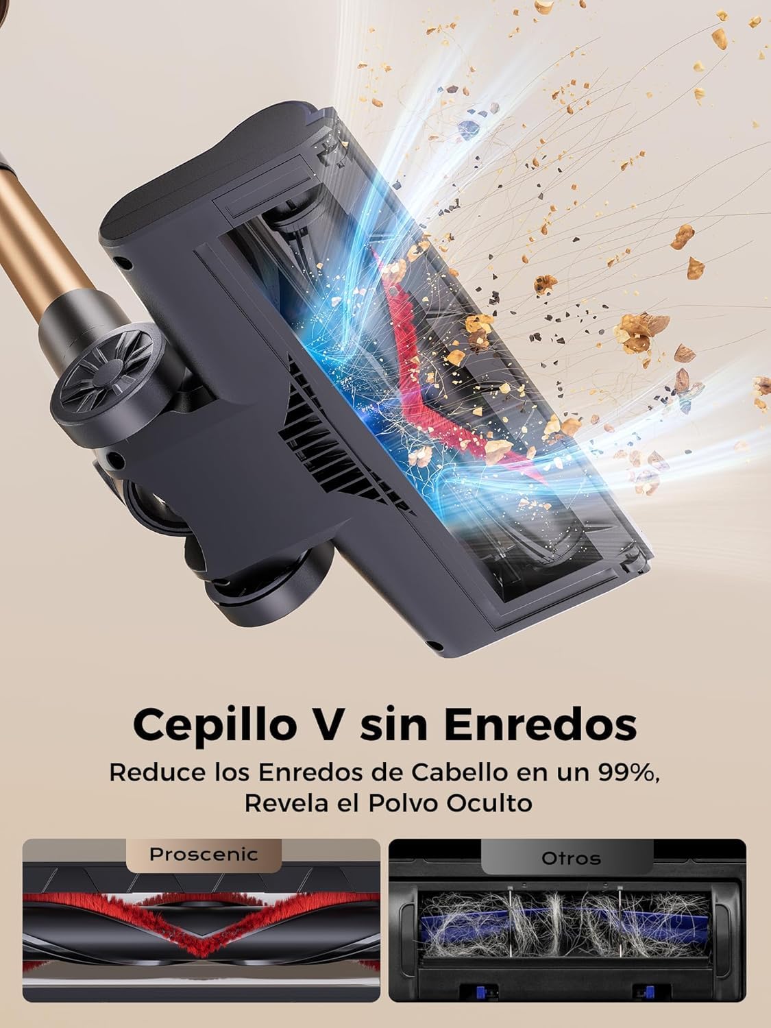 Proscenic P11 Ultra Aspiradora sin Cable 50KPa/500W/50Min, Aspiradora Escoba Vertical Potente con Luz Verde, Cepillo Antienredos y Pantalla LED para Alfombras/Suelos/Pelo de Mascotas