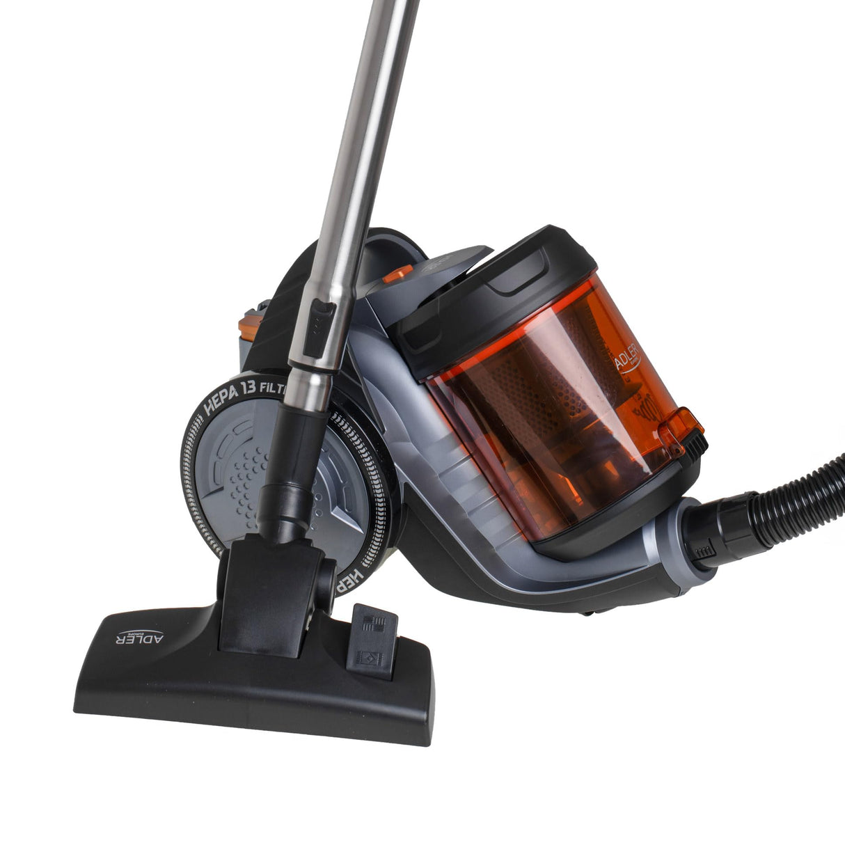 ADLER Aspiradora sin Bolsa Ciclónica AD7065, HEPA 13, Filtración ciclónica, Depósito 1,6L, Flujo de Aire máximo: 27 litros/Segundo, Gris y Naranja, con 5 Accesorios, Potencia Nominal: 700 W