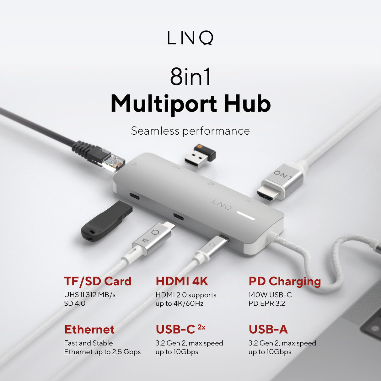 LINQ 8 en 1 Pro USB-C Multipuerto Hub 140W