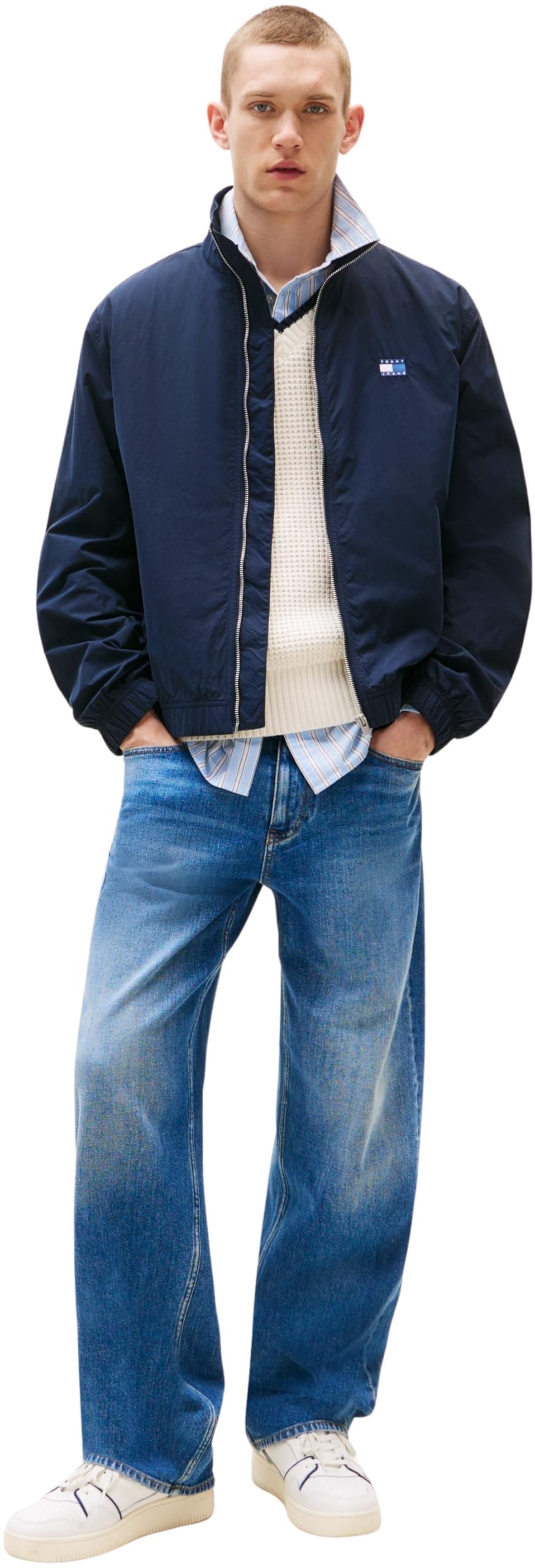 Tommy Jeans Cazadora de entretiempo Hombre Essential con cuello alto, Azul (Dark Night Navy), XL