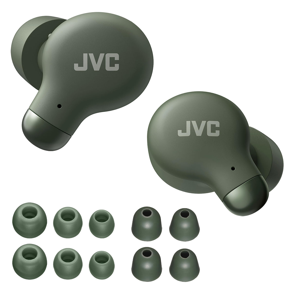 JVC HA-Z250T - Auriculares Inalámbricos con Bluetooth 5.3, 28 Horas de Batería, Certificación IPX4, Solo 5,1g de Peso, Cancelación de Ruido, 3 Pares de Almohadillas de Silicona y 2 de Espuma, Verde
