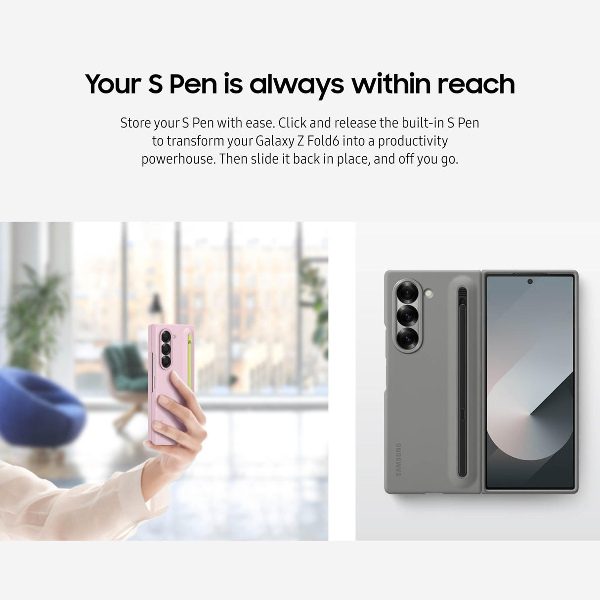 Samsung - Funda Protectora para Galaxy Z Fold6 S Pen con Ranura para bolígrafo S incorporada, Haga Clic para liberar, versión Americana, EF-OF95PCJEGUS, Gris