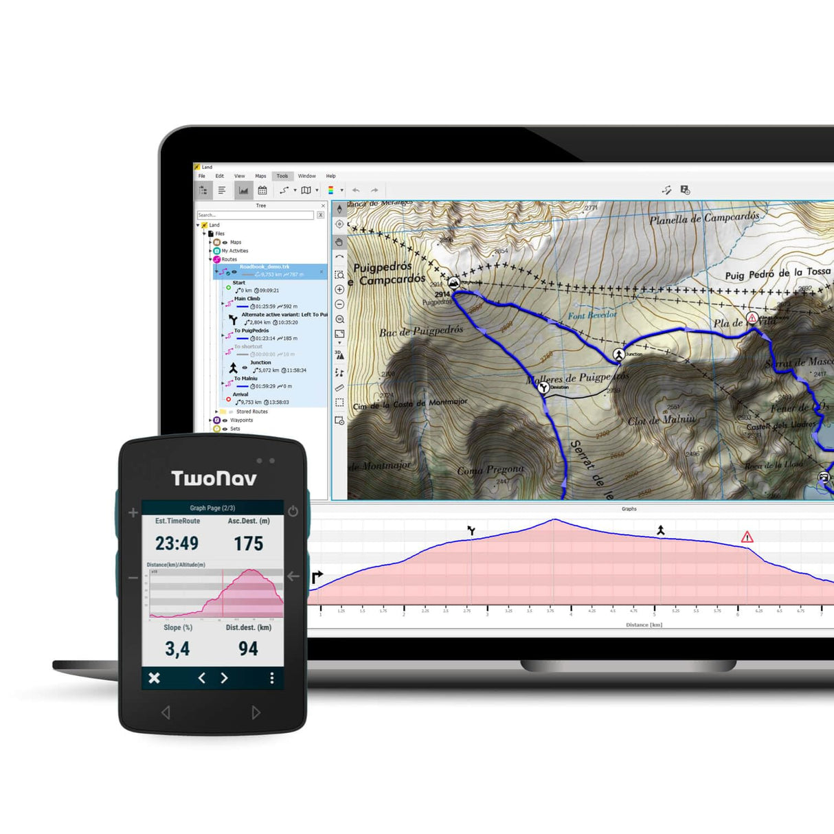TwoNav Roc + Pulsómetro Pecho, GPS con Pantalla 2.7 Pulgadas para MTB, Ciclismo, Gravel o bikepacking con mapas incluidos. Color Turquesa