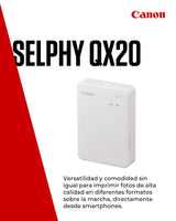 Canon SELPHY QX20: Impresora portátil de Fotos por Wi-Fi, sublimación de Tinta, 2 tamaños con Dorso Autoadhesivo, Carga USB-C. Blanco (Sin Tinta/Papel).