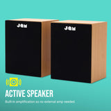 JAM Altavoces de Estantería - Altavoces Cableados con Entradas AUX y RCA, Compatibles con Tocadiscos y Reproductores de Vinilos, Altavoces Activos, Amplificación Integrada, Madera