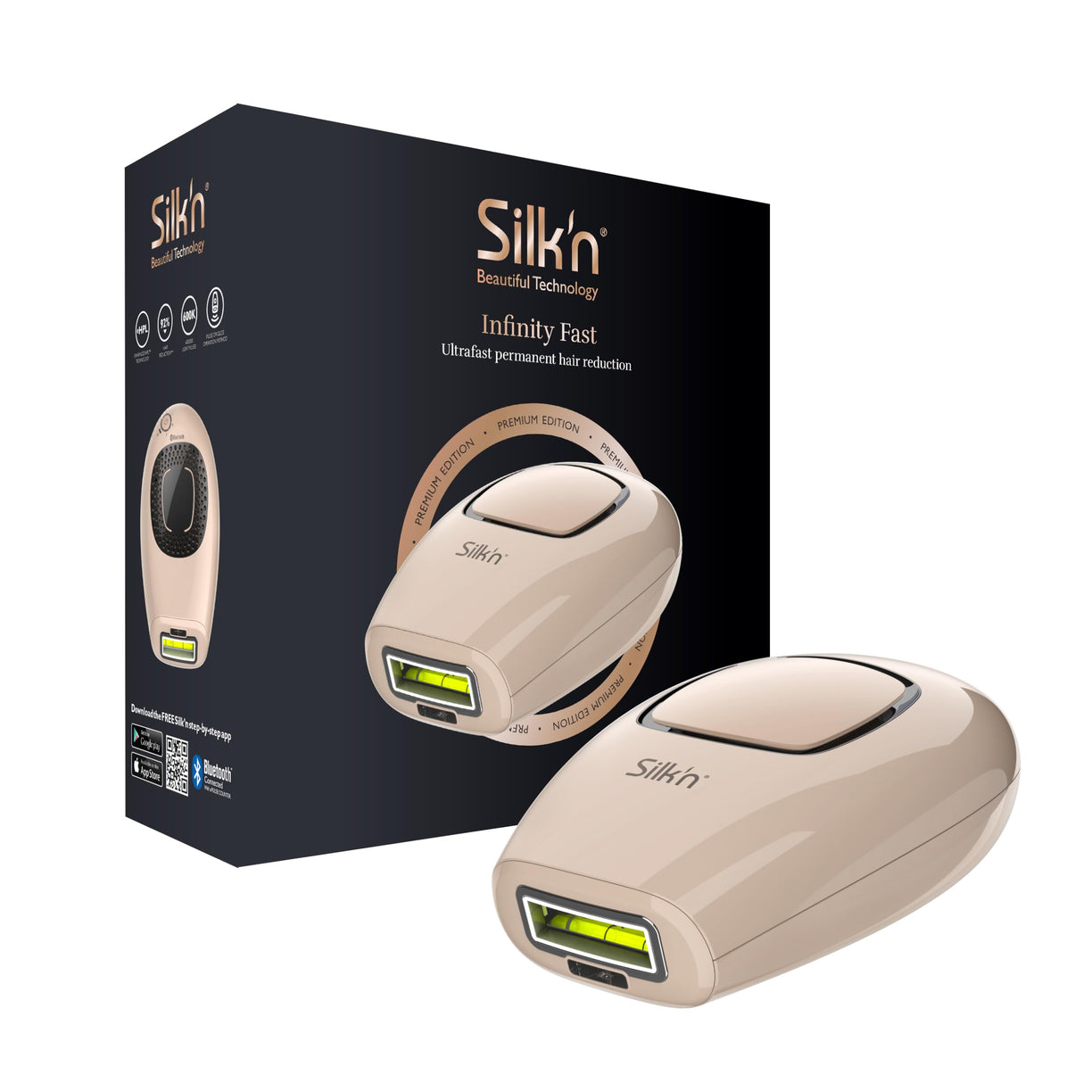 Silk'n Depiladora de Luz Pulsada - Infinity Fast - Depiladora Láser eHPL para Hombres y Mujeres - Ultrarrápida para Rostro y Cuerpo - 600K - Idea regalo - Beige