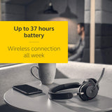 Jabra Evolve2 65 Auriculares Inalámbricos Estéreo PC con Cancelación de Ruido - Certificados para plataformas UC - Batería de Larga Duración - Adaptador Bluetooth USB-A - Negro