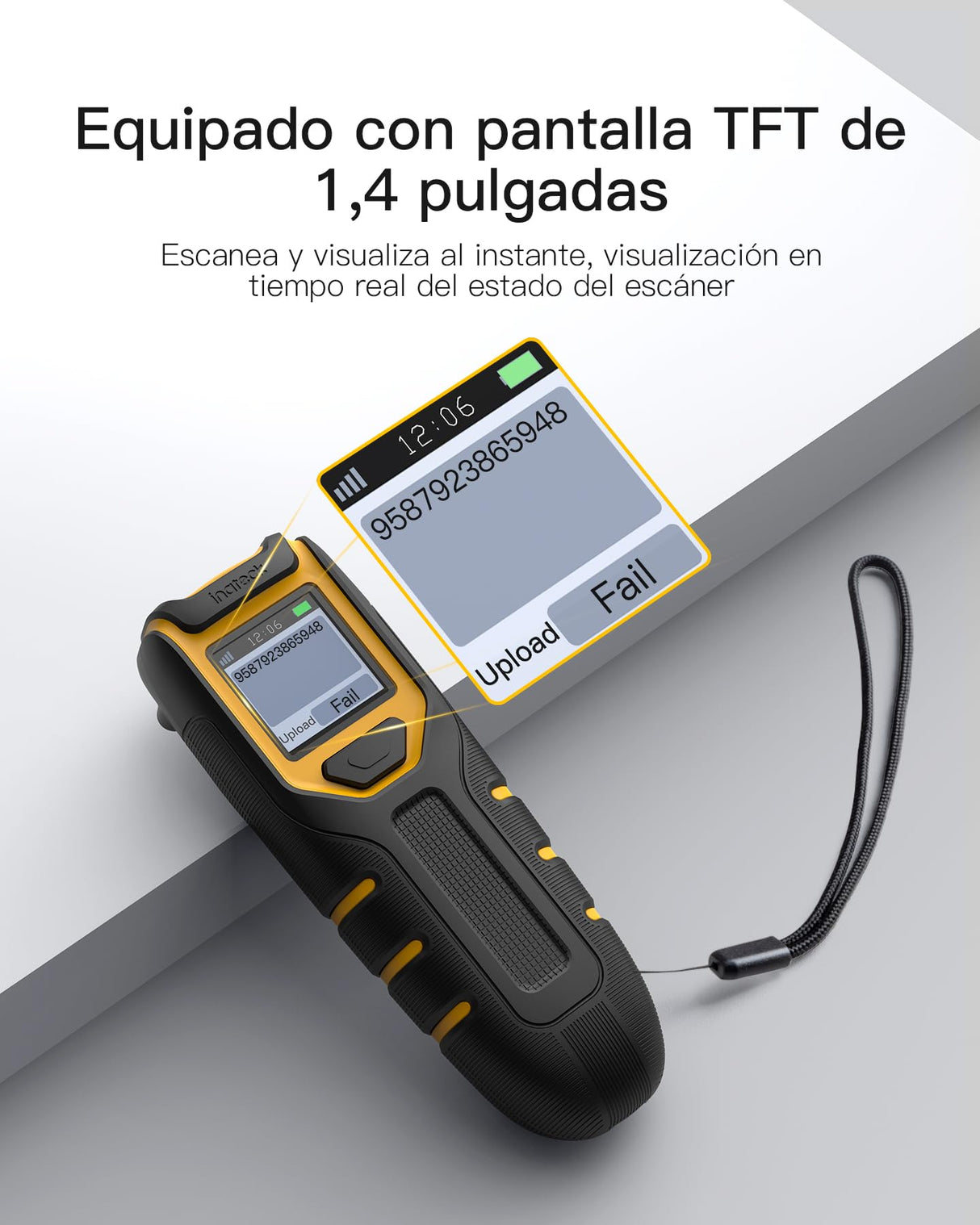 Inateck Escáner de Códigos de Barras Bluetooth, Escáner QR Code 1D 2D Kabellos 2.4GHz, Escáner de Códigos de Barras Portátil Inalámbrico con Pantalla, Escáner Manual con App y SDK, BCST-47