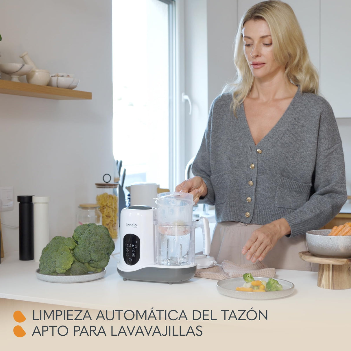 LIONELO BABYMENU Procesador de Alimentos para Bebés Multifuncional 300 4 Programas Cocer al Vapor, Batir Calentar Descongelar, Recetas Online
