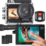 Exprotrek Cámara de acción 4K con Pantalla táctil, EIS Gran Angular de 170°, cámara subacuática Impermeable de 40 m, cámara Deportiva de Control Remoto con Kit de Accesorios para Casco