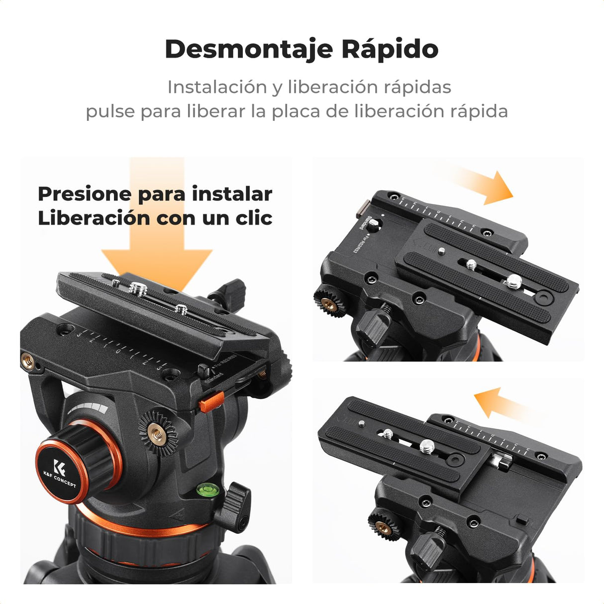 K&F CONCEPT 75"/ 191cm Trípode Video VA3+BV60, Trípode de Aleación de Aluminio Resistente con 360° Cabezal de Fluido, Compatible con Canon Nikon Sony y Otras, Carga hasta 22lb/10kg