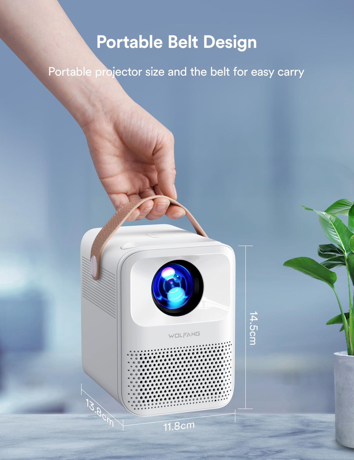 Proyector Portátil, WOLFANG Proyector 4K Soporte, Mini Proyector Portátil 5G WiFi Bluetooth, Full HD 1080P Nativo, 15000 Lúmenes, para Movil/Teléfono/PC/PS4/TV Stick/HDMI, Ideal para Niños como Regalo