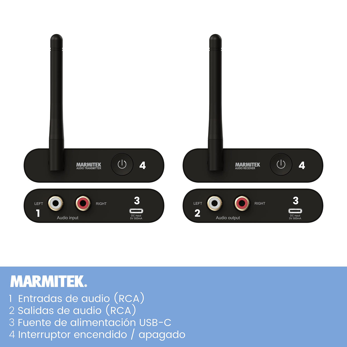 Marmitek Transmisor de Audio Inalámbrico WA300 - Conecte su Dispositivo de Audio de forma Inalámbrica a su Sistema Estéreo - Conector de 3,5 mm (RCA/Cinch) - Wireless Audio Transmitter