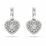 Swarovski Pendientes Idyllia, Perla de cristal, Corazón, Blancos, Baño de rodio