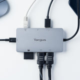 Targus Docking Station USB-C Dual HDMI 4K con Fuente de alimentación Pass-Thru de 100W, hub multipuerto Compatible con 2 monitores 4K UHD, estación Base – Gris, DOCK423EU
