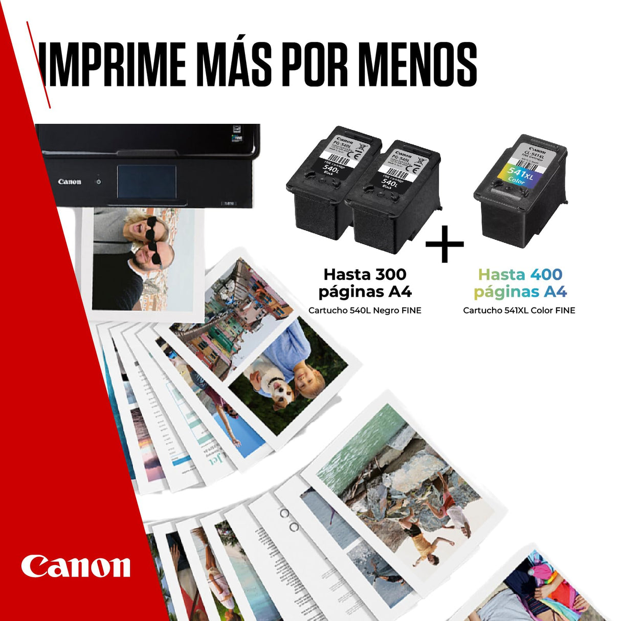 Multipack de tinta y papel Canon - Cartuchos de tinta originales PG-540L/CL-541XL - Paquete de 3 (2 x Negro L, 1 x Color XL) y papel fotográfico 4x6 (50 x hojas)