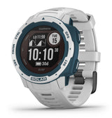Garmin Instinct Surf Solar, Reloj inteligente con GPS resistente al agua, funciones deportivas de surf, carga solar, pulsioximetría y notificaciones del smartphone, Blanco