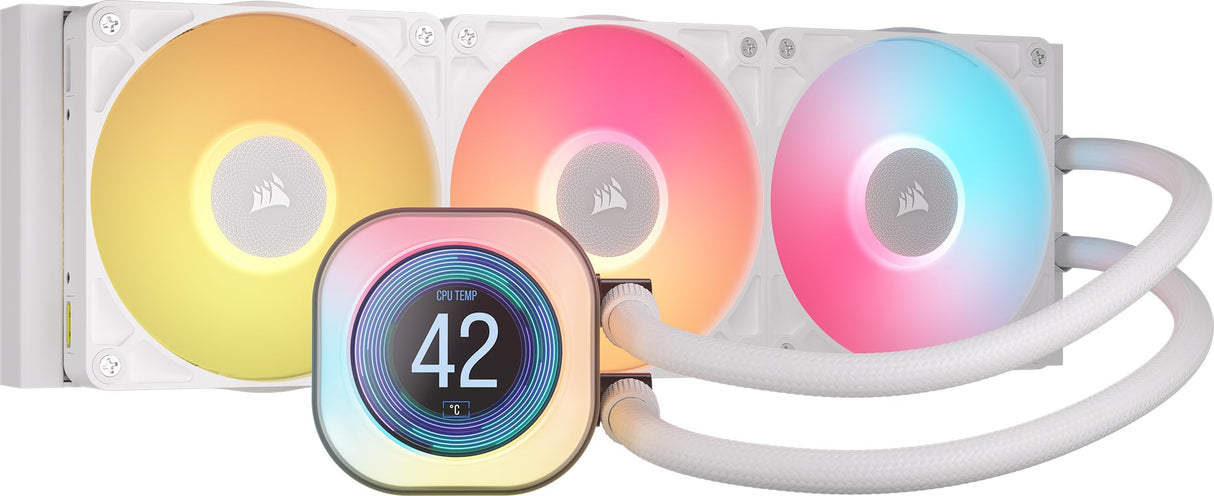 CORSAIR iCUE Link Titan 360 RX LCD Refrigeración Líquida de CPU – Motor de Refrigeración FlowDrive – Intel LGA 1851/1700, AMD AM5/AM4 – 3X RX120 RGB Ventiladores – iCUE Link Hub Incluido – Blanco