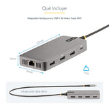 StarTech.com Adaptador Multipuertos USB-C para 3 Monitores - 4K 60Hz Doble + HDMI y DisplayPort 4K 30Hz - Hub USB de 3 Puertos - PD 100W - Docking Station de Viajes - Win/Chrome (117B-USBC-MULTIPORT)