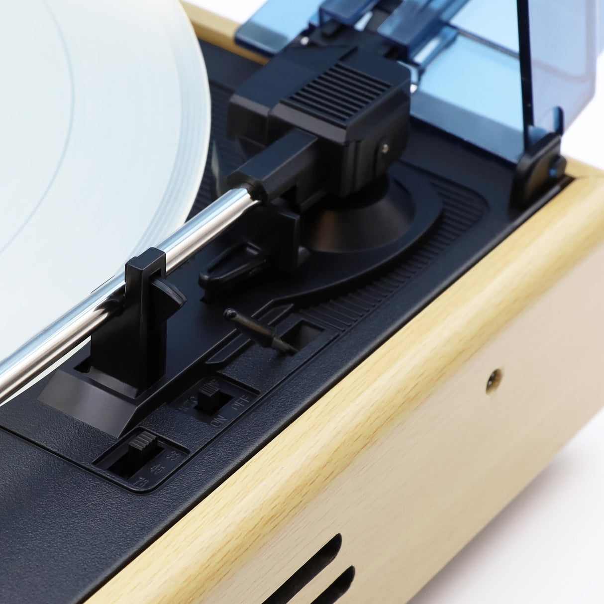 Metronic 477360 - Tocadiscos de vinilo bluetooth, acabado madera, reproductor de vinilo y reproductor de musica, 2 altavoces incorporados, sonido estéreo 2x3W, brazo manual, función auto-stop