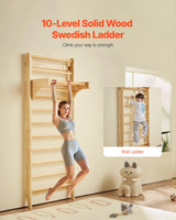 VEVOR Interior de Madera Maciza Niveles, Escalera de Escalada Carga de 99,8 kg, Gimnasia con Barra de Dominadas para Niños y Adultos, Color (10-Level Solid Wood Indoor Jungle Gym)