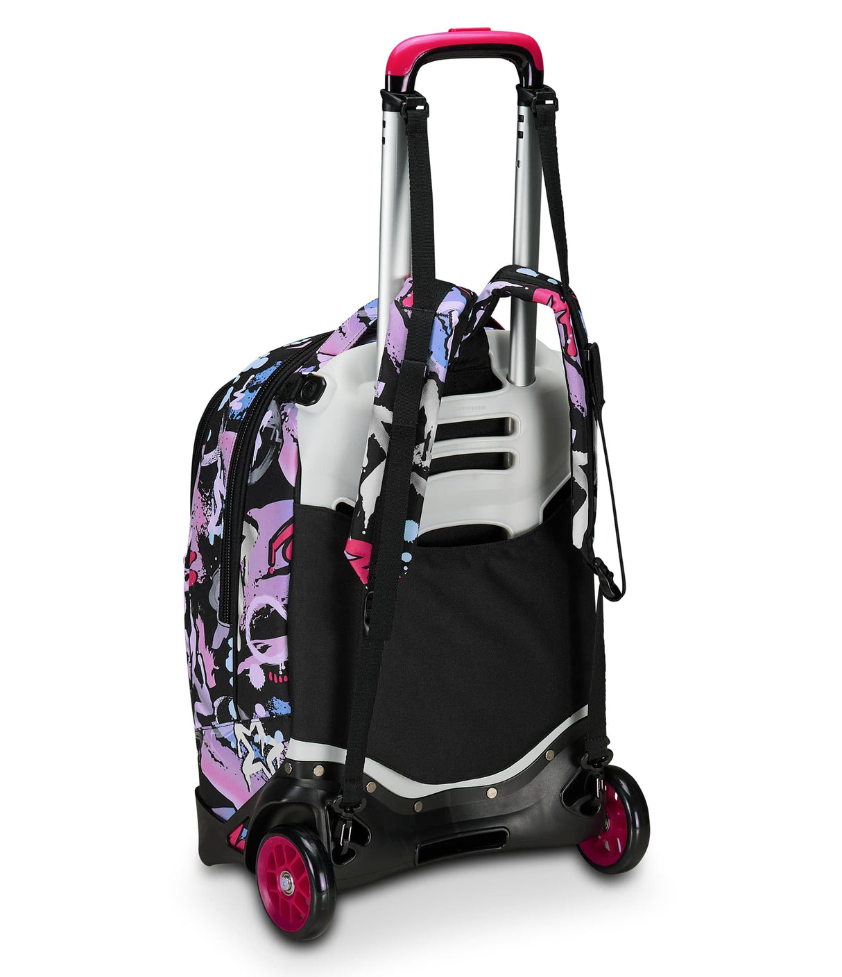 Seven - Mochila escolar Jack de 2 ruedas, color negro fucsia, Mark On Girl, 3 en 1, triple uso, mochila con carro desenganchable, bolsillo para botella y sistema cruzado, mochila escolar de viaje,
