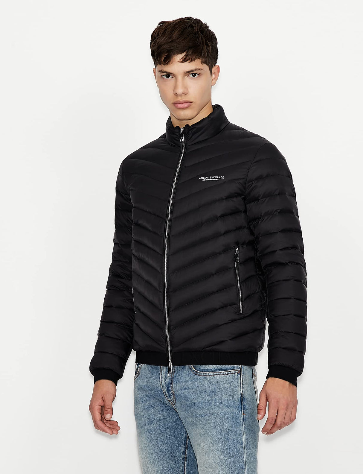 Armani exchange Chaqueta Acolchada Con Cremallera Y Logotipo de Milano/New York Abrigo alternativo de plumón, Hombre, Negro, XL