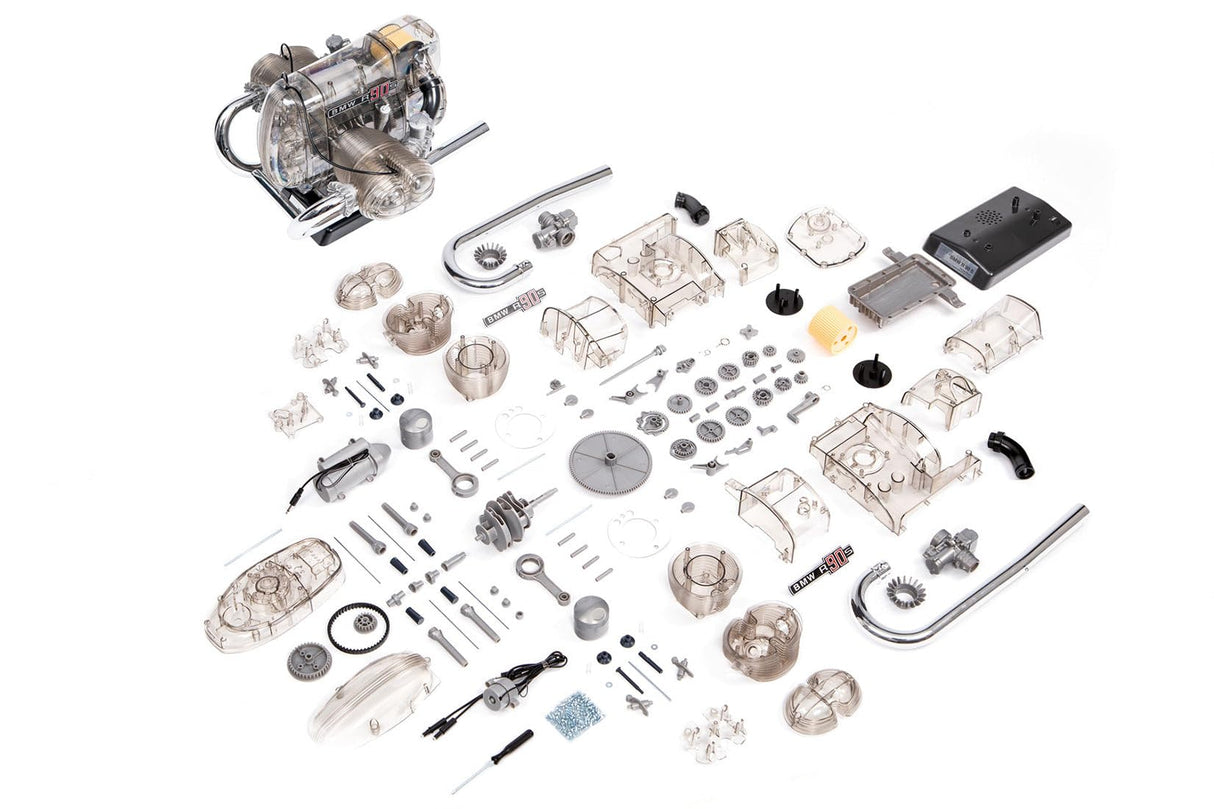 Franzis BME019 67009 0 BMW R 90 S Boxermotor originalgetreues Modell, Bausatz mit schaltbarem 5 Gang Getriebe, über 200 Teile und Begleitbuch, bunt
