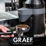 GRAEF CM802 Molinillo de Café Eléctrico 128W, 350g, Cuerpo Aluminio, Molino Cónico Inox, 40 Niveles, Portafiltro, Antiestático, Negro