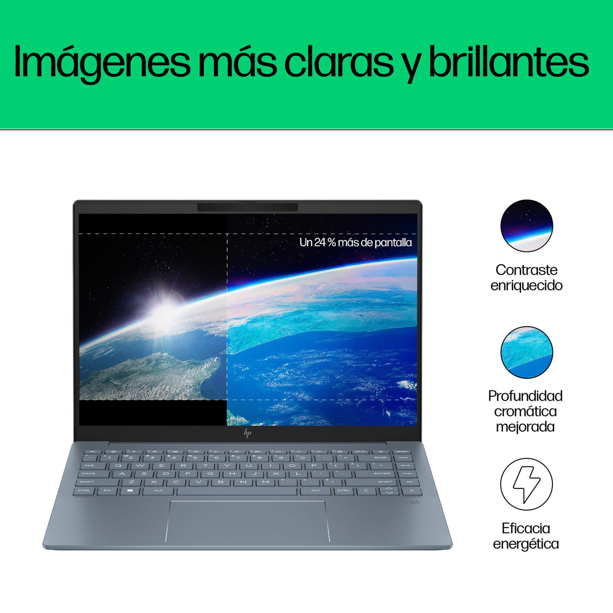 HP Pavilon Plus 14-ew1020ns - Ordenador portátil de 14" OLED 2.8K (Intel EVO Core Ultra 7, 32GB RAM, 1TB SSD, Intel ARC Graphics, Windows 11) Azul - Teclado QWERTY Español
