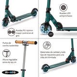 Micro® | Micro Sprite LED Scooter 2 Ruedas Niños | Patinete y Puños Plegables | Ruedas con iluminación LED | Ligero y Regulable en Altura | +5 Años | Niños y Niñas