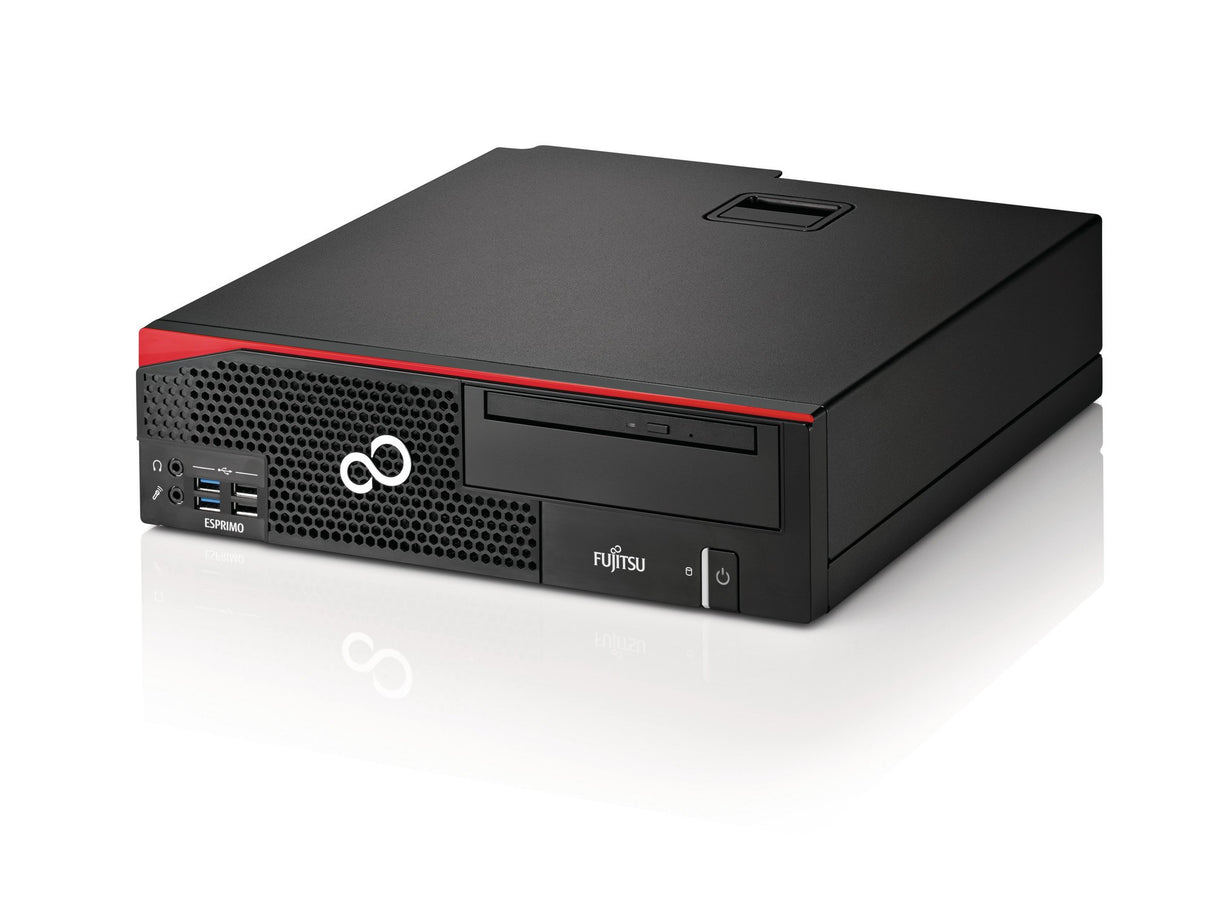 Fujitsu D556/2 - Ordenador de sobremesa (i3-7100 3M, 3.90GHz, RAM de 4GB DDR4-2400, 500GB SATA HDD 7200 RPM, Windows 10 Pro) Color Negro y Rojo