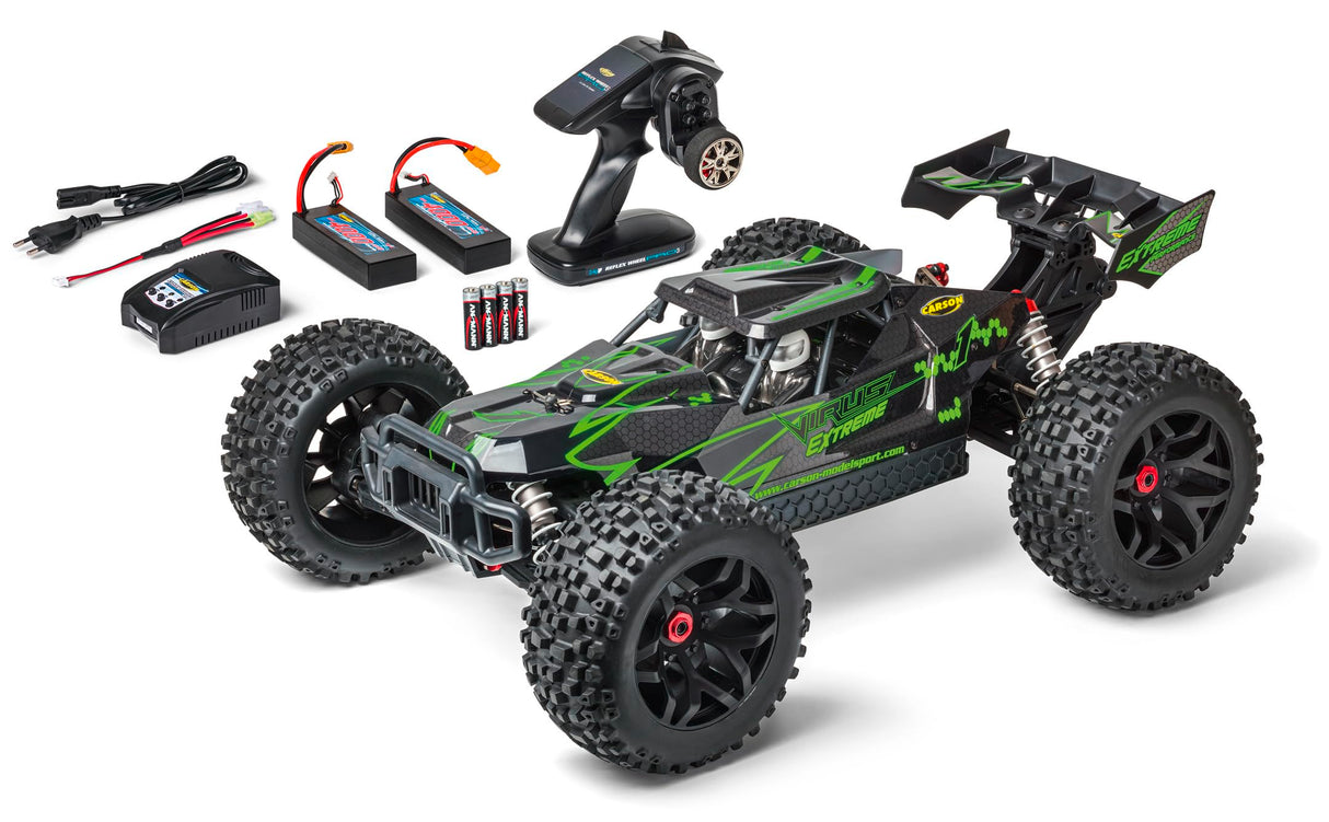 Carson 500409084 1:8 Virus Extreme 2.4G 100% RTR Verde - Buggy RC, Coche teledirigido, Off-Road, vehículo RC, Coche RC 70 km/h, Coche RC