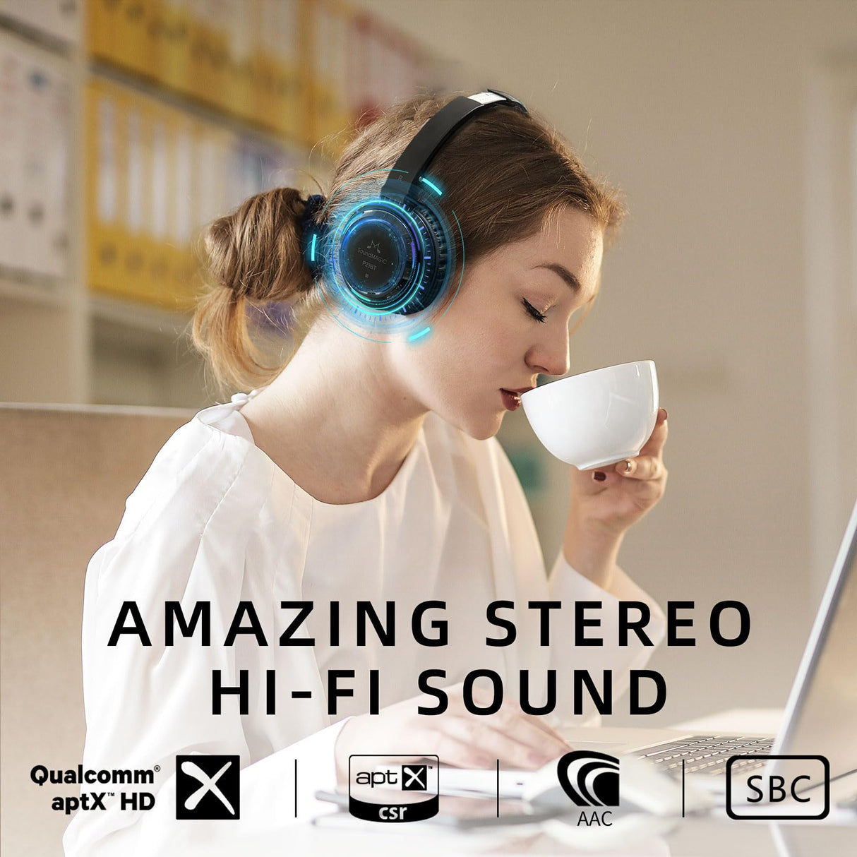 SoundMAGIC P23BT Auriculares Bluetooth con cancelación de ruido CVC, sonido HiFi, conexión de señal estable, tiempo de reproducción prolongado, cable extraíble, para juegos, color negro