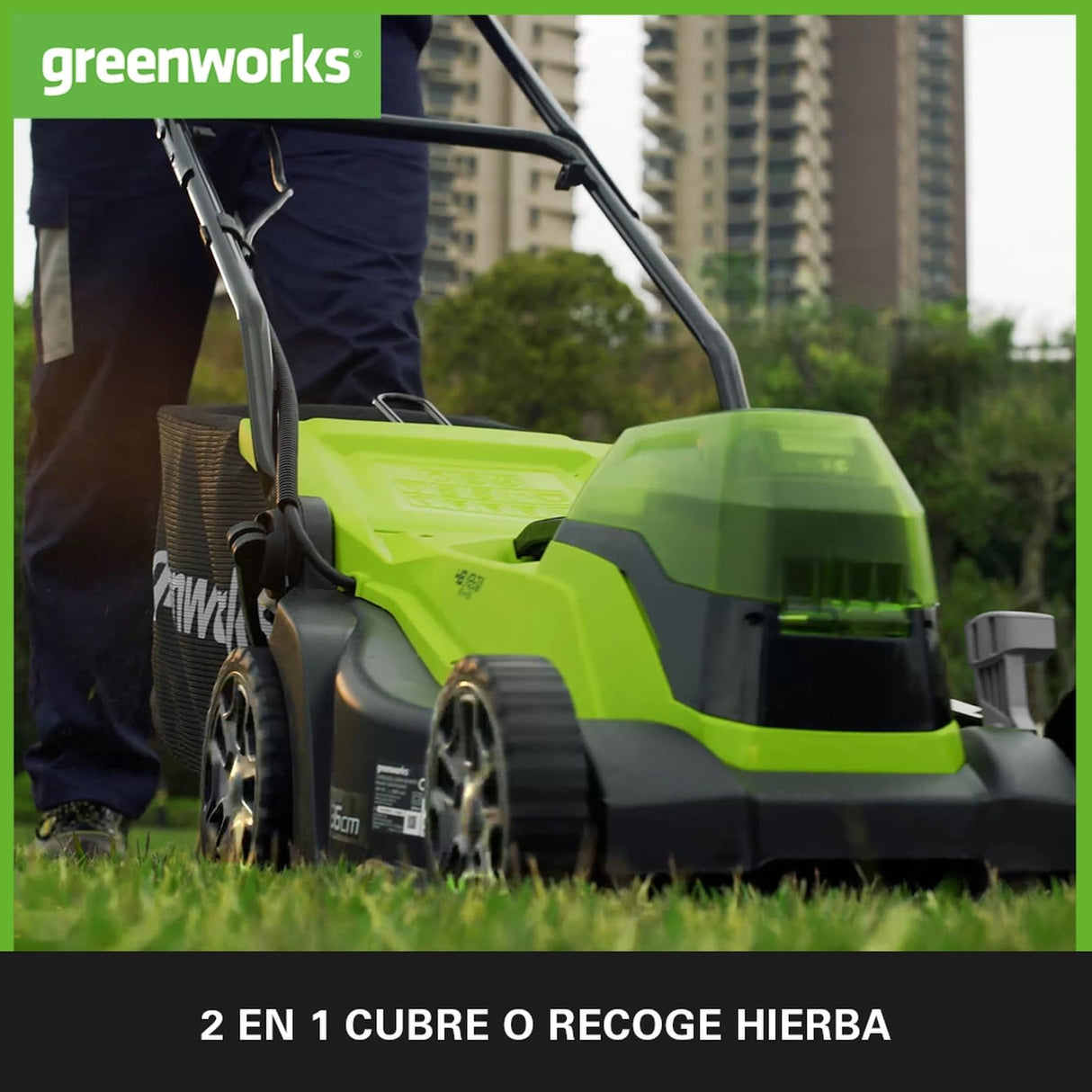 Greenworks Cortacésped de Batería 48V (24V x 2) para Céspedes de Hasta 420m², Ancho de Corte 36cm, Bolsa de 40L MÁS Dos de Baterías de 2x24V 4Ah y Cargador Doble, Garantía de 3 Años，G24X2LM36K4X