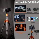 Rollei Tripode Camara Naranja, 145cm Compact Traveler No.1 Carbon Trípode de Viaje Ligero y Portátil con Soporte para Teléfono y Rótula de Bola para Nikon Sony Canon, Trípode-Cámara-Viaje-Tripod