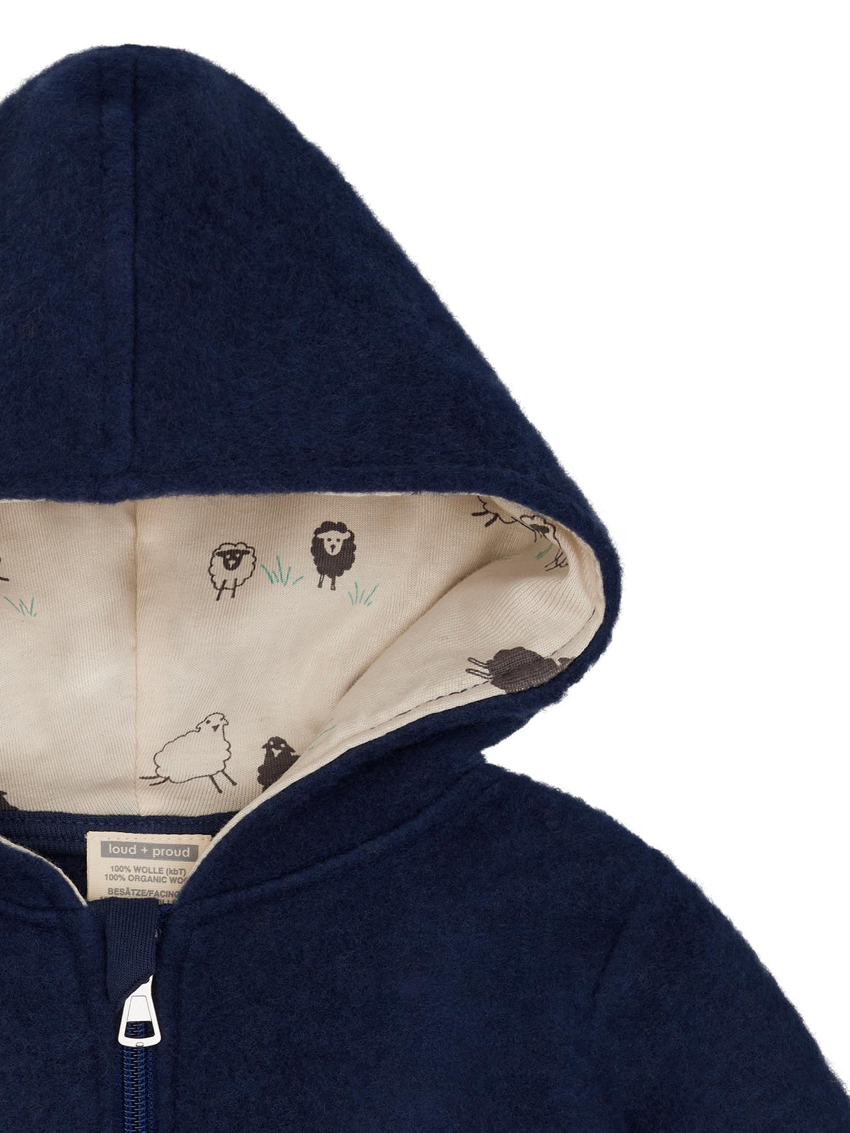 loud + proud Wollfleece mit Kapuze, Gots Zertifiziert Chaqueta de Forro Polar de Lana, Ultramarine, 134-140 Unisex niños