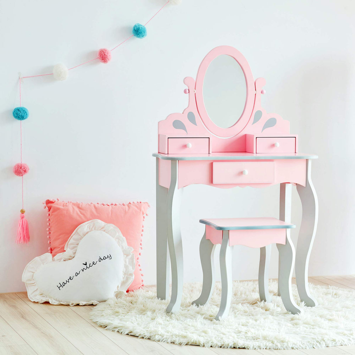 Fantasy Fields Teamson Kids 'Rapunzel' Tocador Rosa de Madera con Espejo y Taburete TD-12851A