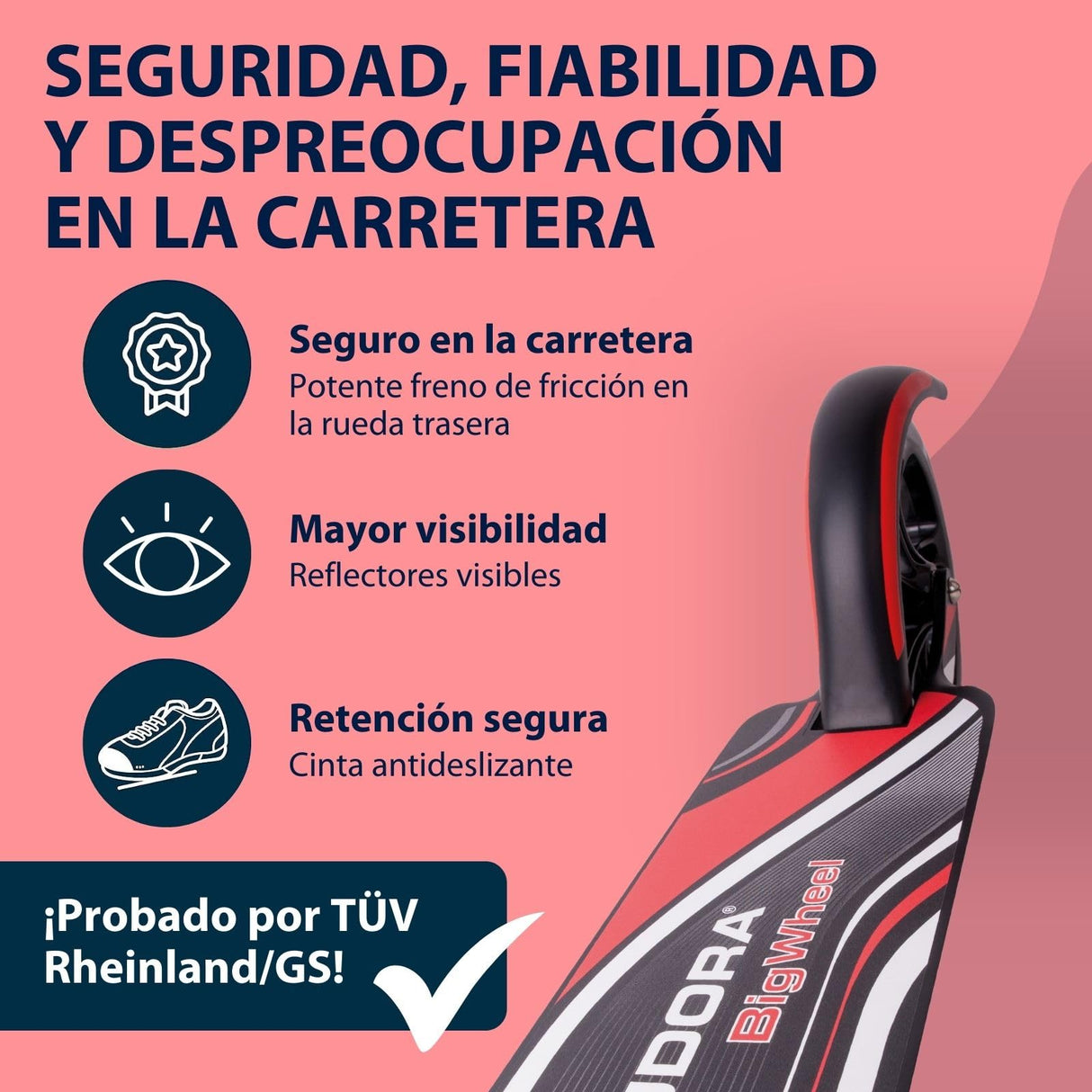 HUDORA Scooter BigWheel 205 - Rodillo de aluminio estable - Patinete urbano ajustable y plegable con soporte - Patín deportivo para niños y adultos hasta 100kg