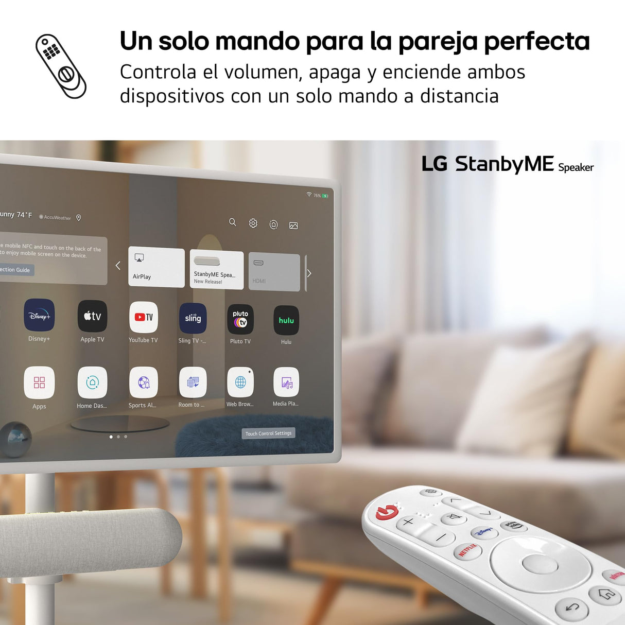 LG StanbyME XT7S - Altavoz Bluetooth Portátil, Sonido Envolvente, Resistencia al Agua IPX5, hasta 16 Horas de Batería, Ideal para StandbyME, Anillo Ajustable, Iluminación, Potencia 20 W