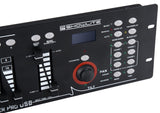 Controlador DMX Showlite Master Pro 192 canales, control profesional de iluminación, conexión USB para datos, hasta 240 memorias de escenas, entrada MIDI estándar de 5 pines.