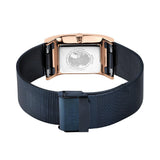 BERING 10426-367-S Reloj de cuarzo para mujer con caja de acero inoxidable de 26 mm con acabado en oro rosa y esfera azul, correa milanesa, cristal de zafiro y resistencia al agua de 5 ATM
