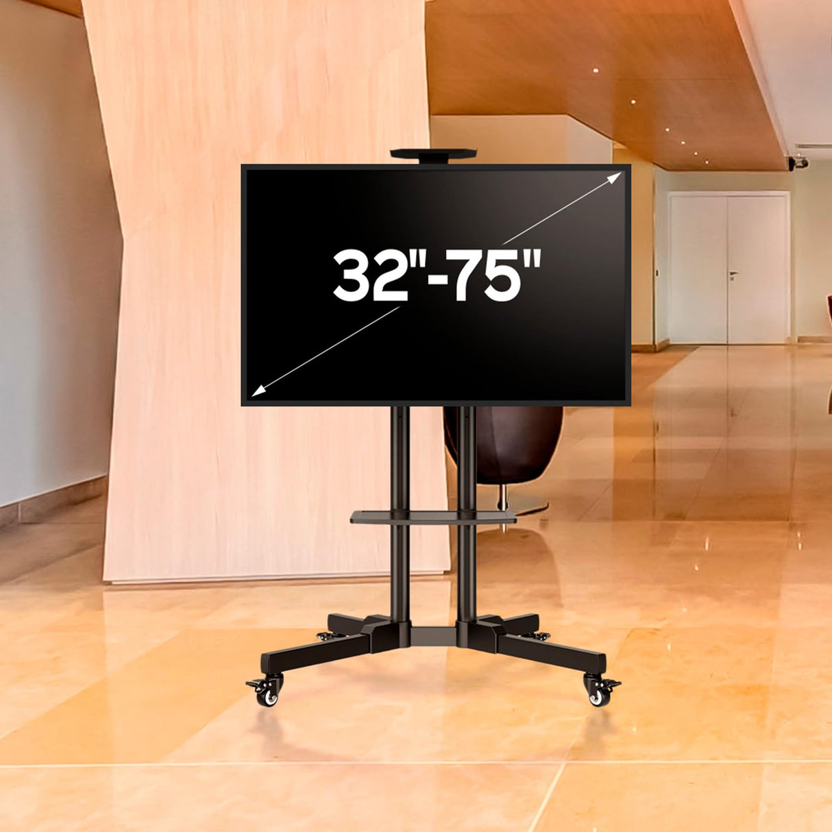 UNYKAch Soporte TV Móvil con 2 Estantes y Altura Regulable para Pantallas Planas y Curvas de 32-75 Pulgadas (hasta 45 kg), VESA máx 600 x 400 mm